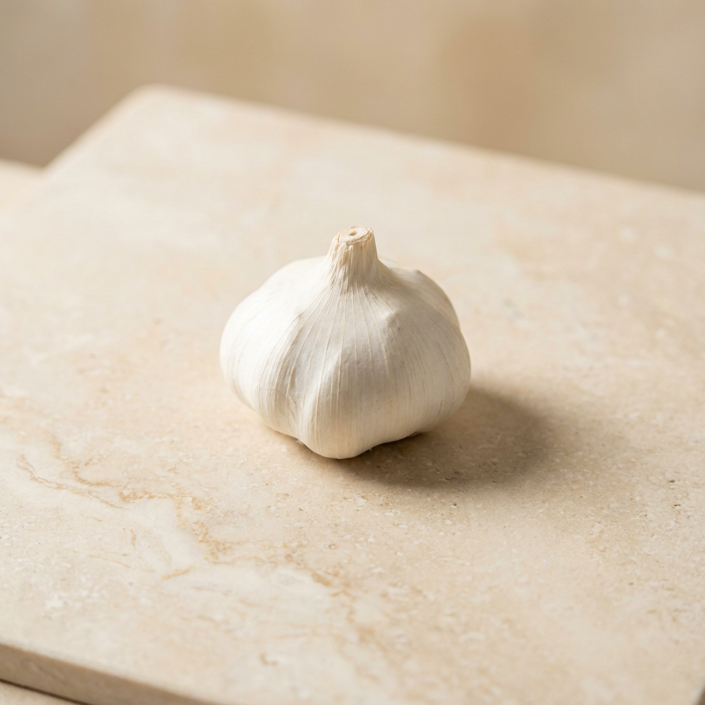 Raw white garlic before aging