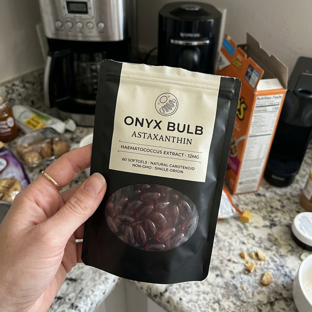 UGC hand holding pouch in kitchen